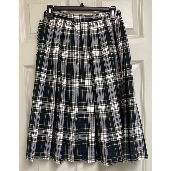 MADISON Wool Wrap Skirt Vintage 8 Blue Green Plaid Tartan Fringe Safety Pin Y2K - Picture 3 of 10